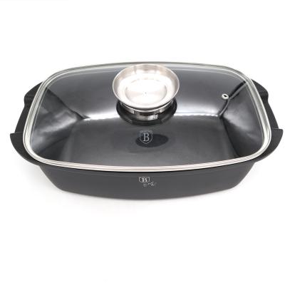 China Sustainable Square Cookware Cast Aluminum Induction Available Soup Filters Die Cast Sauce Pot With Nonstick Glass Cover for sale