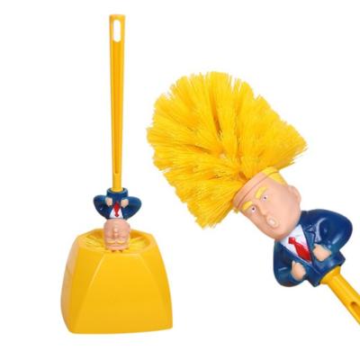 China Trump Modern Creative Funny Practical Head Silicone Holder Brush Yellow Toilet Cleaning Brushes For Bath Bathroom WC Accessories for sale