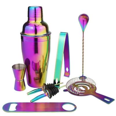 China Stainless Steel Rainbow Color Wine Set Viable Plating Wine Shaker Stirring Spoon Measuring Cup for sale