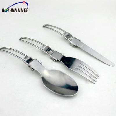 China Easy Carry Outdoor Camping Travel Tableware Stainless Steel Fork Knife Folding Spoon Sets Picnic for sale