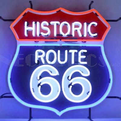 China Retro Metal Buildings Route 66 Neon Light Glass Neon Light Sign Can Neon Wall Clock China OEM Factory for sale