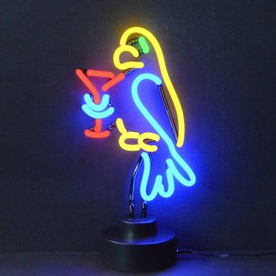 China New Design Vintage Porcelain Sculpture Factory Shanghai Residential Antuo Neon Neon Parrot With Martini Glass Neon Lighting Lamp for sale