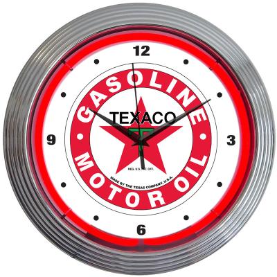 China 15 Inch Texaco Motor Custom Neon Wall Clock Glass Neon Clock Style Home Decor Antique Gift for sale