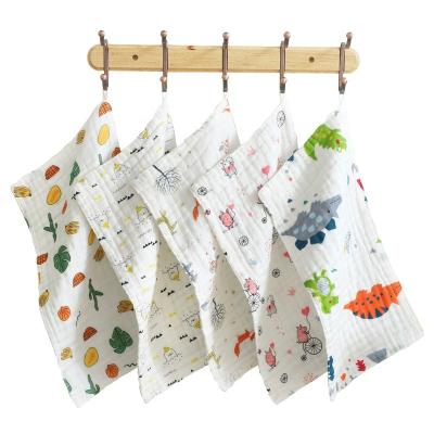 China Six-Layer Dynamics Cotton Children's Sustainable Cotton Square Scarf Cartoon Soft Gauze Towel for sale