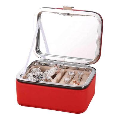 China Fashionable Dynamic Mini Size Jewelry Storage Box Travel PU Leather With Pocket In Box Small Travel Jewelry Box for sale