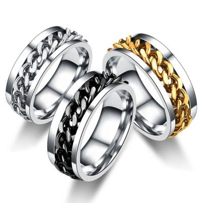 China Environmentally Friendly Titanium Black Ring Stainless Steel Gold Rotatable Spinner Punk Rock Dynamics Chain Rings Men For Women Accessories for sale