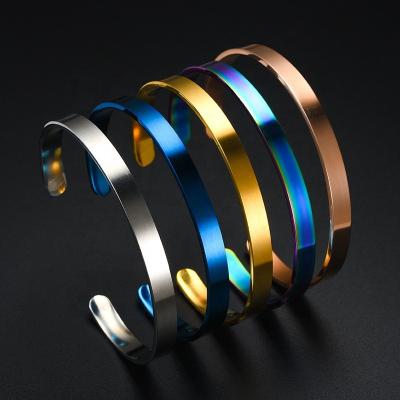 China Vintage Dynamics Solid Stainless Steel 6mm Blank Engravable Cuff Band Bangle Highly Polished Personalized Single Bangle for sale