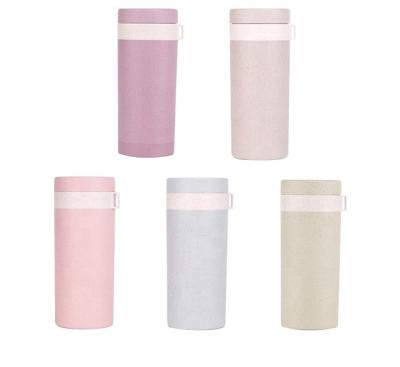 China Sustainable 350ml Wheat Straw Rice Husk Fiber Plastic Water Bottle Eco-friendly Biodegradable Tumbler With Tea Infuser for sale