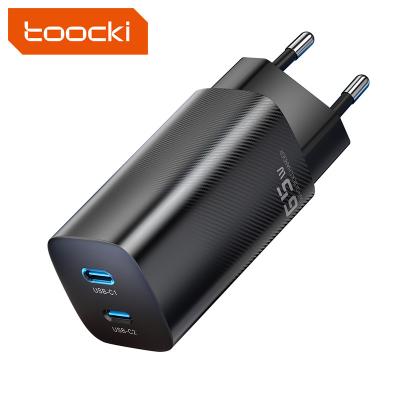 China Mobile Phone/Laptop/Tablet Toocki Newly Upgraded PD 65W Gan Type C Charger Travel Adapter Fast Charging Charger With Two Ports for sale