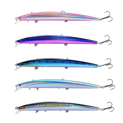 China ABS Plastic Best Selling Big 18cm Long Fish 24g Minnow Saltwater Fish Lure 3D Eyes Strong Hooks Lure For Saltwater Fish for sale