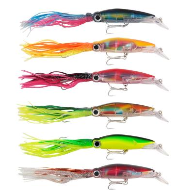 China ABS plastic cast long shot simulated octopus bait 38g 23cm long tab version squid with colorful barb hard bait for sale