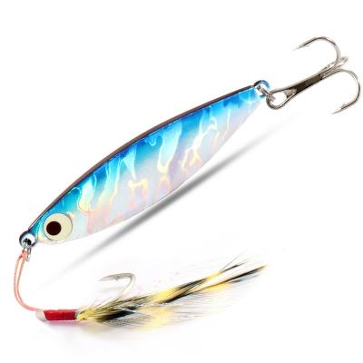 China Lead Eye Luminous Metal Jig Spoon Sinking Fishing Lures Artificial Bait Feather Carbon Hook VIB Casting Bass Tackle Pesca Swimbait for sale