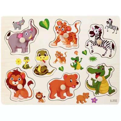 China High quality non-toxic early educational animal shape knowledge pattern cartoon wooden puzzle for child for sale