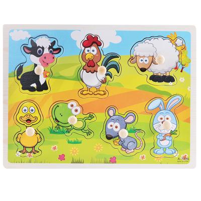 China Factory Cartoon Pattern Non-Toxic Baby Hand Grasp Animal Creative Toys Wooden Puzzle For Children for sale