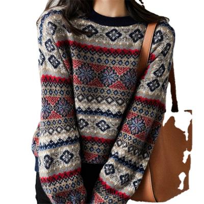 China Ethnic Style Turtle Neck Jacquard Lantern Sleeve Sweater Pullover Pure Anti-wrinkle Woolen Sweater Ladies for sale