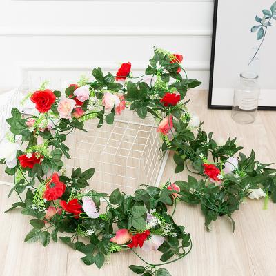 China Real Wedding Arch Party Hotel Rattan Decorative Flower Ten Rose Rattan Silk Artificial Flower Rattan for sale