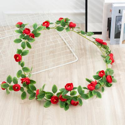 China Wholesale Beautiful Colorful High End Silk Fabric Rattan, Artificial Rose Vine Tea Rose Bud Home Wedding Decoration for sale