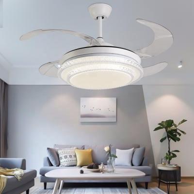 China 42 Inch Tricolor Fan Lamp Remote Invisible Retractable Chandelier Ceiling Mount Lamp With Light for sale