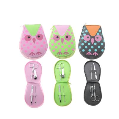 China Owl Manicure Pedicure Nail Clipper Sissor Tweezers Set Include Earpick PVC 4Pcs/Set 3 Kinds for sale