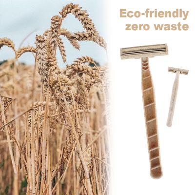 China Wheat Straw Handle Two Blade Eco-Friendly Wheat Straw Disposable Razor Double Blade Biodegradable Shaving Razor for sale