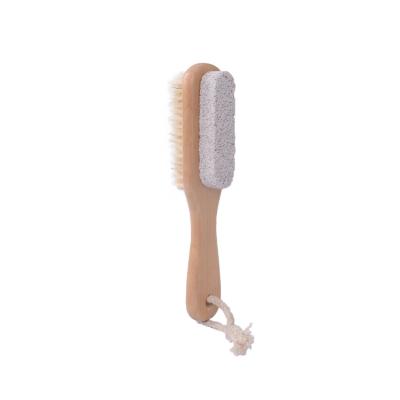 China EXFOLIATE 2 in 1 Handle Pumice Stone Foot Scrubber Wooden Feet Exfoliating Brush Dead Skin Remover Natural Hair Massage Tool for sale