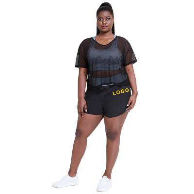 China Breathable Customize Mesh 3 Piece Workout Sets For Women Sports Bra T-Shirts High Waist XXXXL Teams Biker Shorts Gym Fit Set for sale