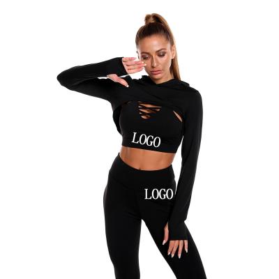 China 2022 Custom Logo Women Plus Size Long Sleeve Cavity Wear Sports Suit Gym Wear Breathable Seamless Yoga Sets for sale