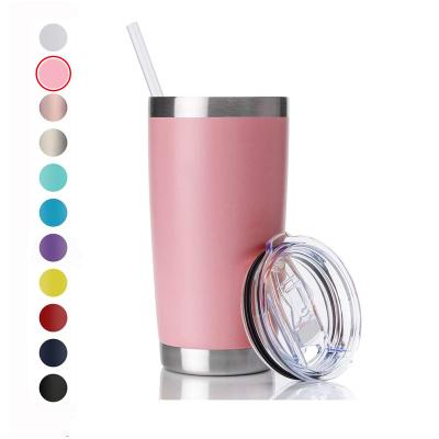 China Pink 20oz Disposable Stainless Steel Vacuum Insulated Tumbler With Double Lid Wall Travel Mug Water Coffee Mug for sale