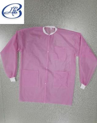 China Safety Disposable Non Woven SMS Pad Knitted Cuff Long Sleeve Four Buttons Visitor Gown Lab Coat for sale