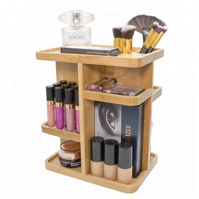 China Sustainable Household Bamboo Double-Layer Fashion Store Shelf Multi-Function Cosmetics Storage Rack for sale