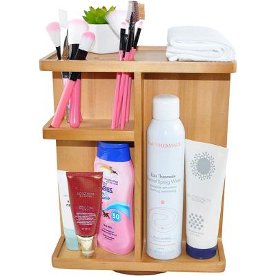 China Good Quality Sustainable Bathroom Storage Box Countertop Display Stand Bamboo Wooden Cosmetic Organizer for sale