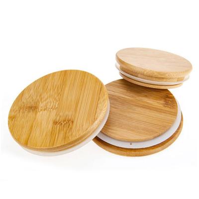 China Non Spill Airtight Food Storage Canister Round Bamboo Lid Glass Jar Glass Pasta Container With Wooden Lid for sale