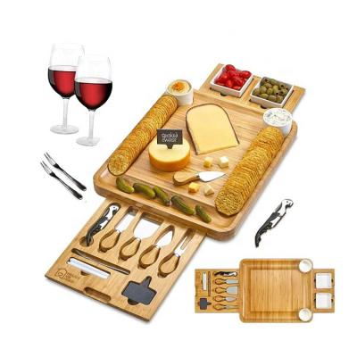 China Meat-Large Disposable Unique Thick Bamboo Wooden Cheese Board and Knife Set for Kitchen for sale