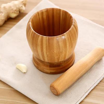 China Viable Wholesale Bamboo Potato Ginger Crusher Spices Grinding Mortar and Pestle Garlic Press Set for sale