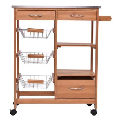 China Restaurant and Kitchen Furniture Rolling Kitchen Cart Organic Home Serving Cart with Wine Rack Stemware Storage for sale