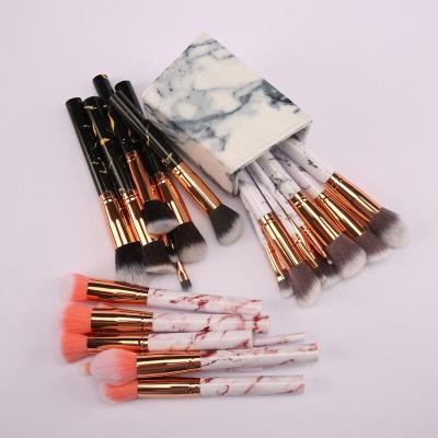 China Angular Blush Low Moq Popular Premium Travel Marble Pink White Private Label Make Up Luxury Brush Set, Makeup Brush Plastic Handle for sale