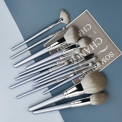 China Angular Blush Silver Handle Face Soft Dense Private Label Powder Wholesale High Quality Makeup Brushes In Low Price for sale