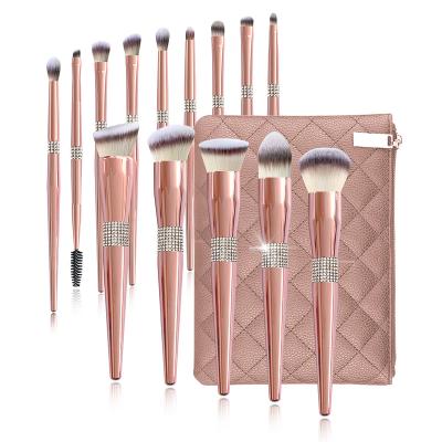 China Angular Blush 14pcs Multiple Colors Diamond Bling Makeup Brushes, Manufacturer Private Label Crystal Make Up Brush Set for sale