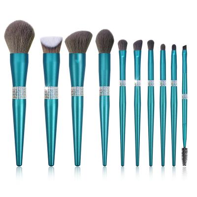 China Angular blush custom face your logo unique professional travel makeup luxury high quality crystal green bling bling brush set for sale