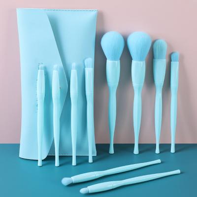 China Angular Blush 10 Pcs High Quality New Design Slim Size Shape Professional Fashion Makeup Brush Set With Bag for sale