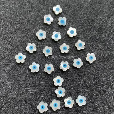 China Color Play Or Fire Grade Cheap Natural Pearlescent Stone 8x8mm Flower Shape Evil Eye Bead Loose Necklace for sale