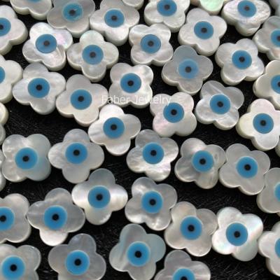 China Natural Mother of Pearl 10x10mm Classic Fire Four Leaf Clover Stone Turkish Evil Eye Color Set or Evil Eye for sale