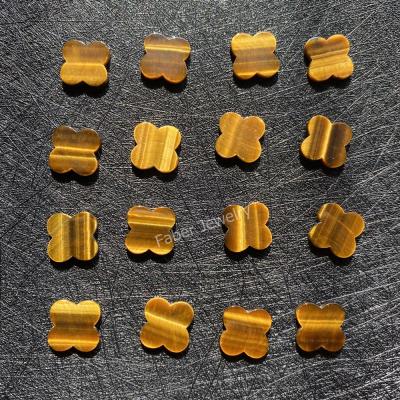 China Color Set Or Fire Top Sale Loose Stone For Van Jewelry Making Natural Tiger Eye Four Leaf Clover Stone for sale