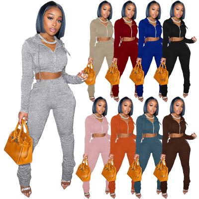 China Winter Woman Clothing Vendor Zipper QUICK DRY Hoodie Set Thick Fleece Hoodie And Stacked Sweatpants Set for sale