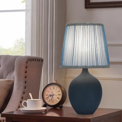 China Home Modern Living Room Decoration E27 Bedside Light Fabric Porcelain Ceramic Table Lamps for sale