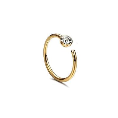 China Simple Design Lead Free Nickel Free Gold Plated Stainless Steel Diamond Round Clipon Nose Ring Non Piercing Simple Nose Ring Hoop for sale