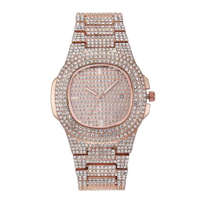 China Wholesale Mens Slim Brand Shiny Stainless Steel Crystal Rhinestone Quartz Watch Wrist Thin Hip Hops Iced Out Watches For Women Men for sale