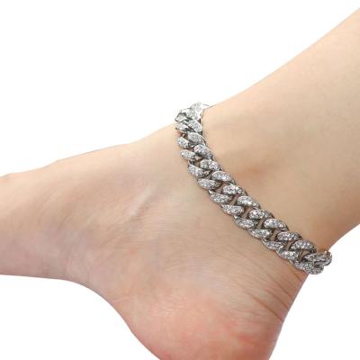 China Top Selling Lead Free Nickel Free 18k Gold Plated Hip Hop Iced Out Diamond Miami Stainless Steel Micro Link Tennis Cuban Chain Anklet for sale