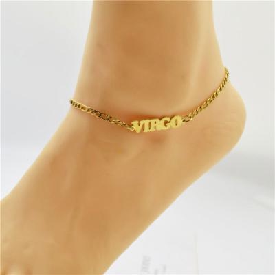 China Beach Leg Chain 18k Letter 12 Horoscope Zodiac Anklets Lead Free Nickel Free Stainless Steel Zodiac Gold Plated Anklet for sale