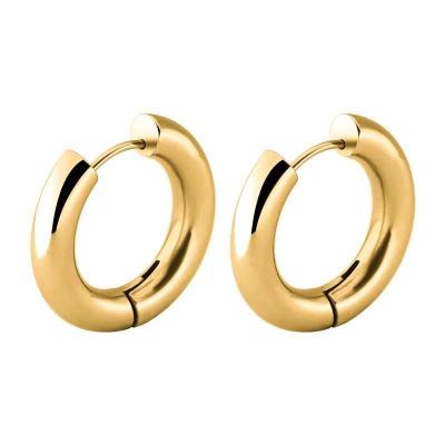 China Chris April TRENDY in 316L Current Waterproof Stainless Steel PVD Gold Plated Shiny Circle Earrings for Women for sale